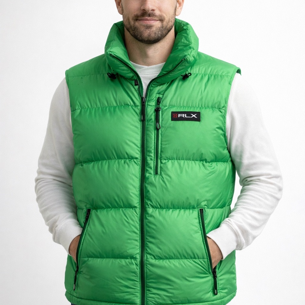 Ralph Lauren RLX Size XL Men Unisex Neon  Green Down Puffer Vest Full Zip Ski